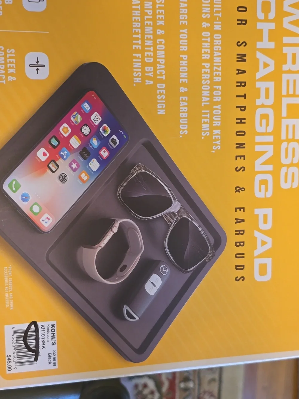 Black Wireless Charging Pad - 15W Fast Charge Organizer